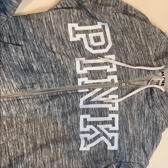💋PINK brand zip up hoodie. Gray. Size M. - Picture 2 of 4